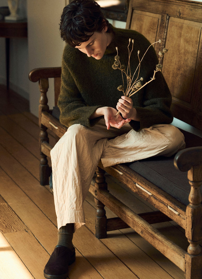 Quilted Cotton Barrel Leg Trousers | Warm Stone