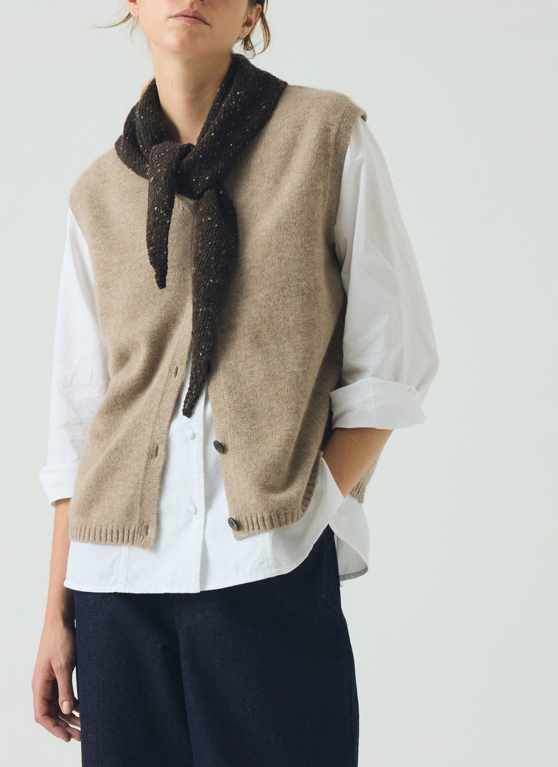 Wool Cashmere V Neck Tank | Stone Melange