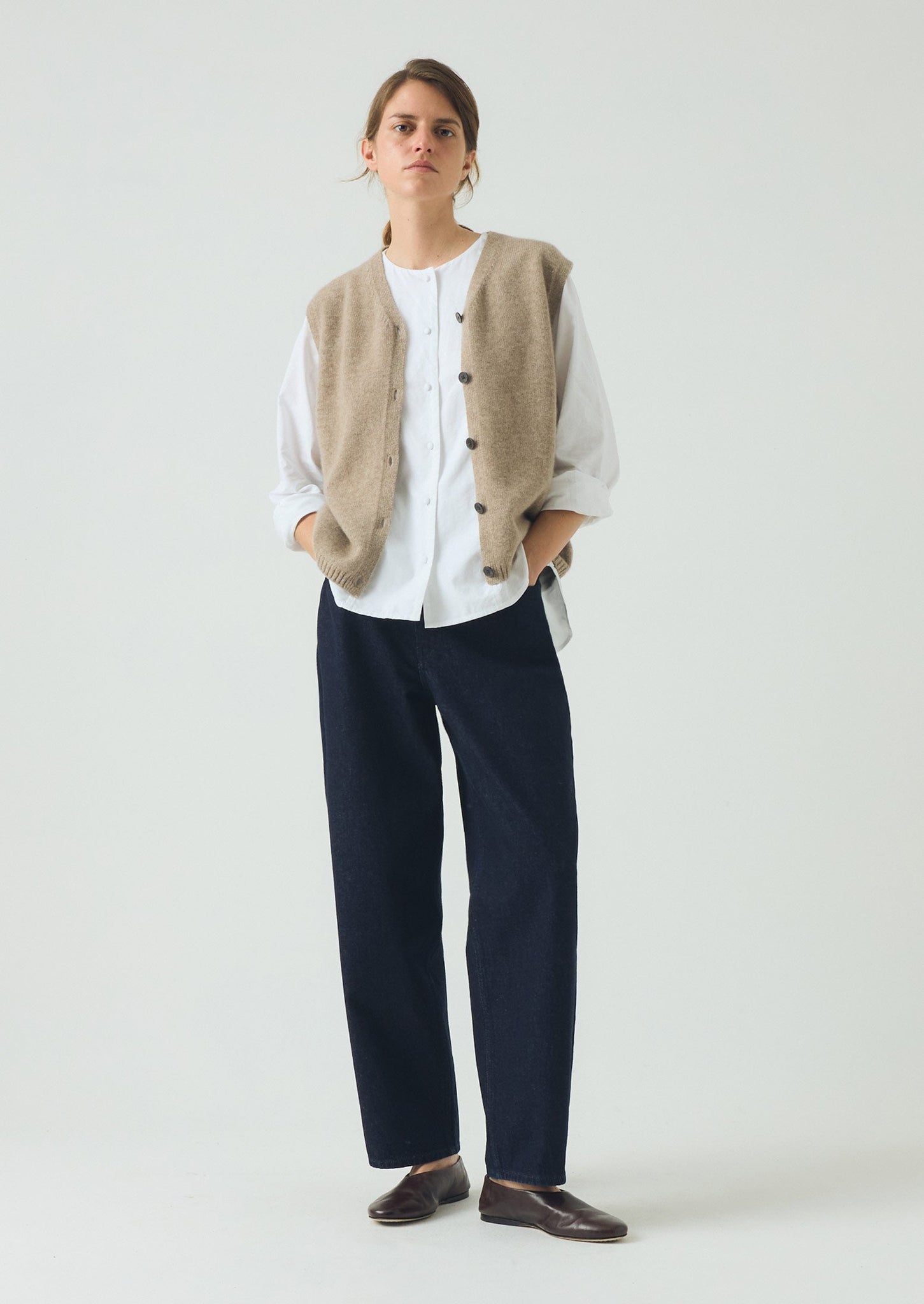 Wool Cashmere V Neck Tank | Stone Melange