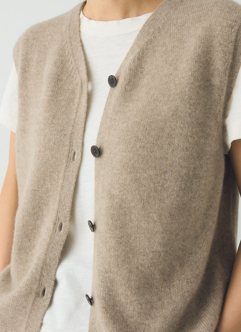 Wool Cashmere V Neck Tank | Stone Melange