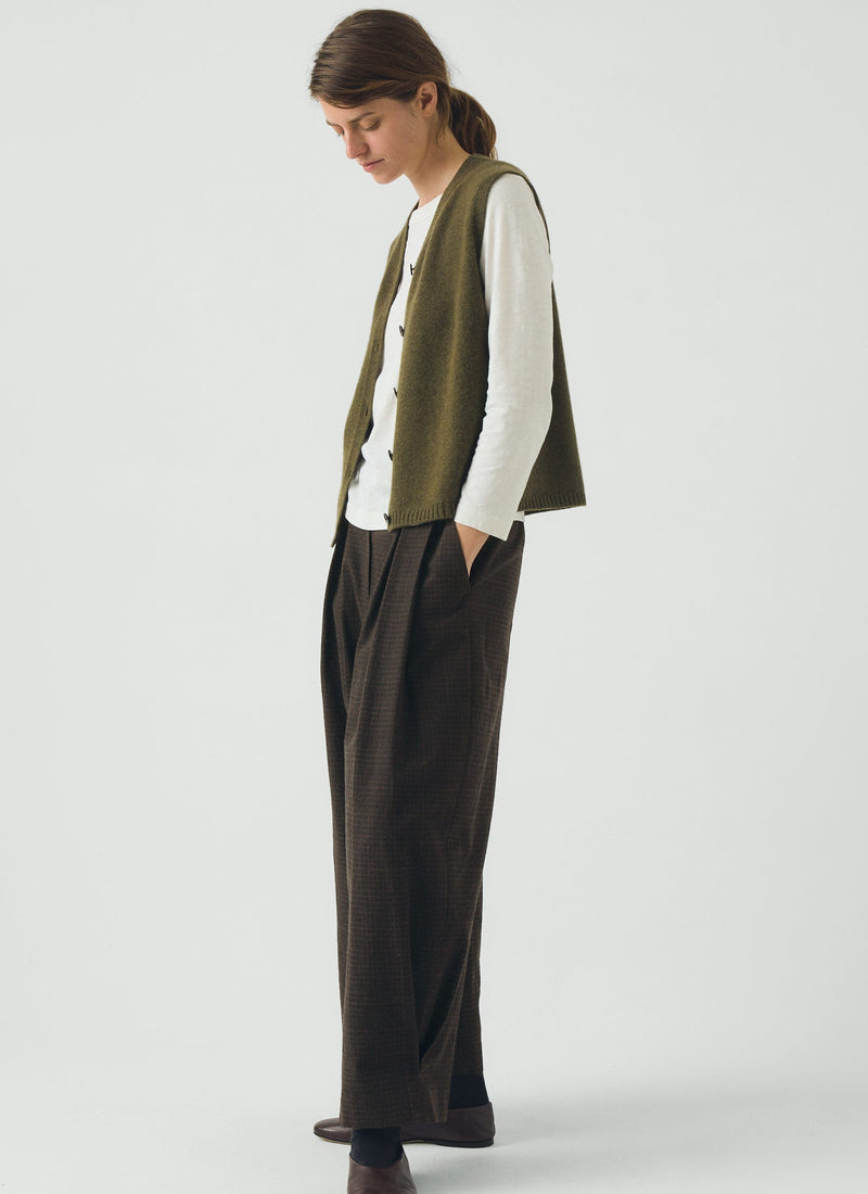 Wool Cashmere V Neck Tank | Olive Melange