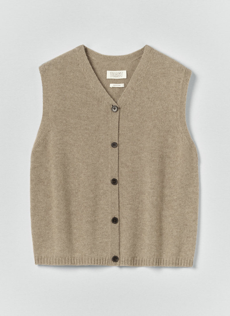 Wool Cashmere V Neck Tank | Stone Melange