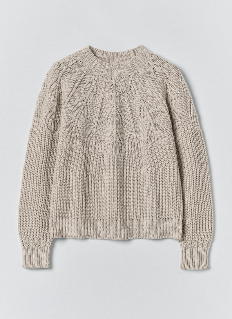 Fan Stitch Wool Cotton Sweater | Ivory