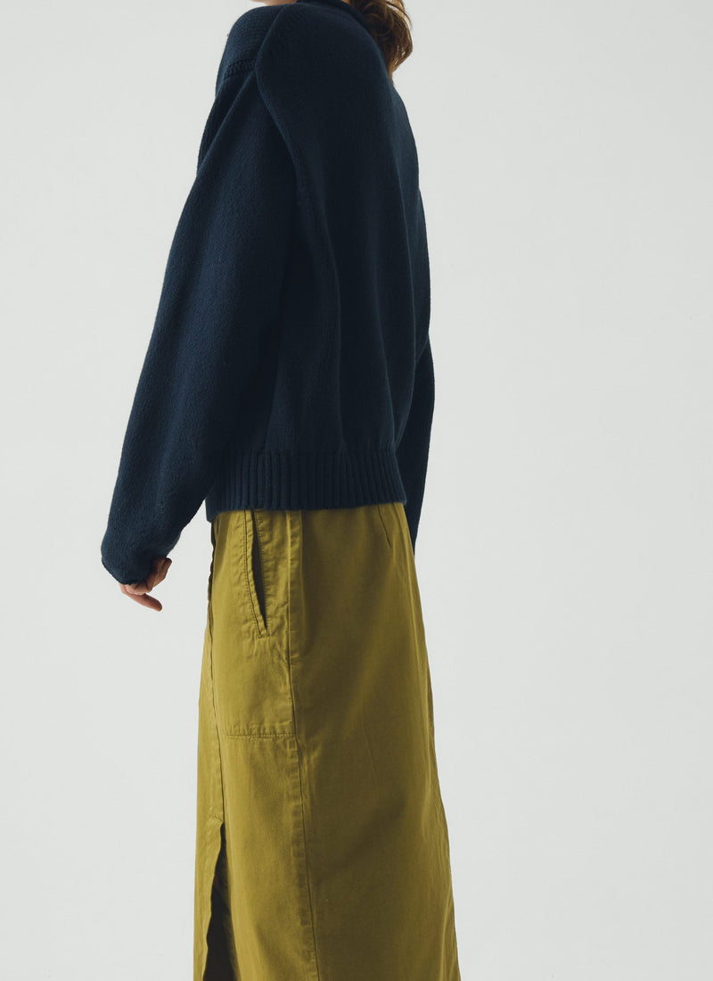 Cotton High Neck Sweater | Dark Navy