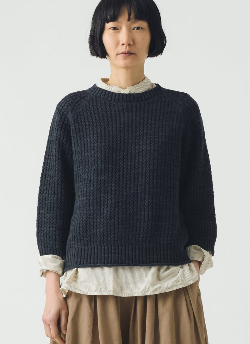 Textured Rib Linen Cotton Sweater | Dark Navy