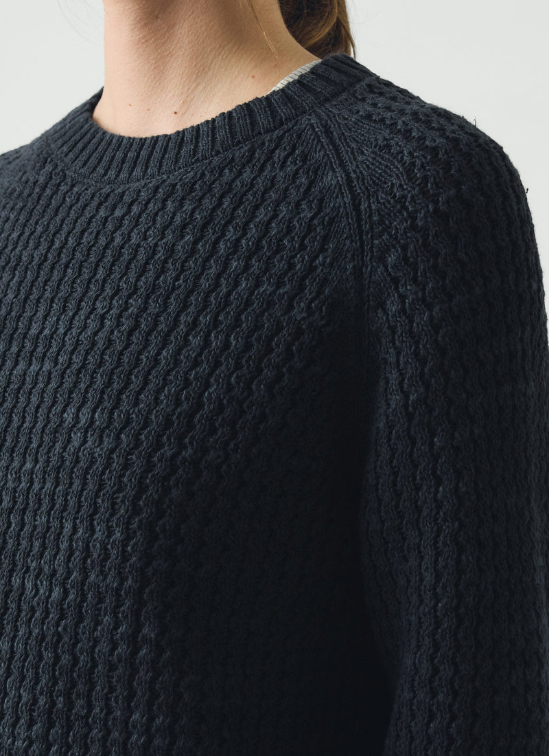 Textured Rib Linen Cotton Sweater | Dark Navy