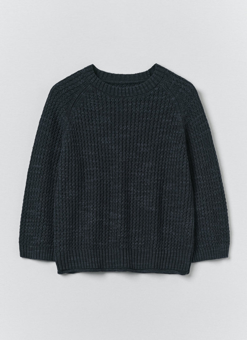 Textured Rib Linen Cotton Sweater | Dark Navy