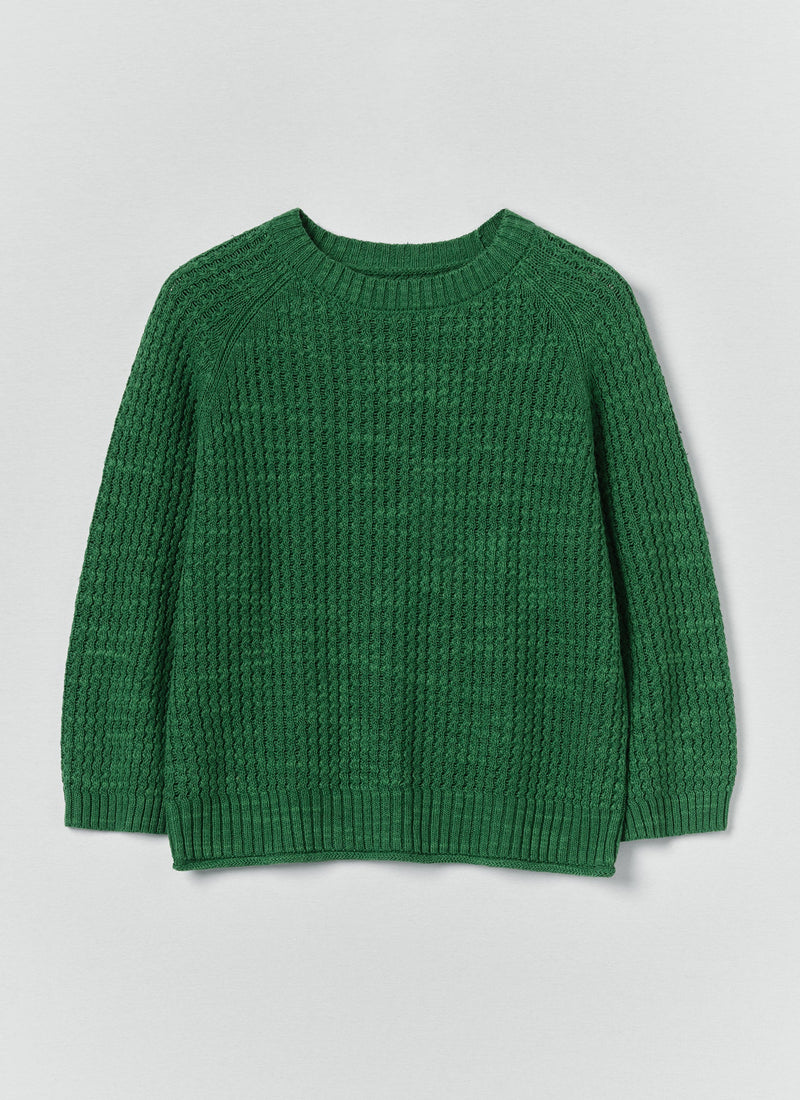Textured Rib Linen Cotton Sweater | Viridian Green