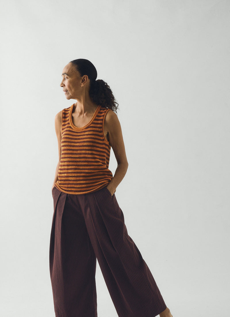 Stripe Linen Cotton Knitted Vest | Beetroot/Butterscotch