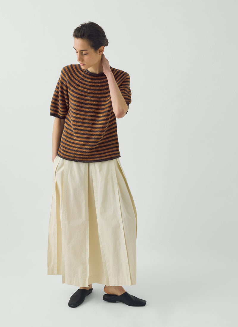 Stripe Linen Cotton Knitted Tee | Graphite Blue/Copper