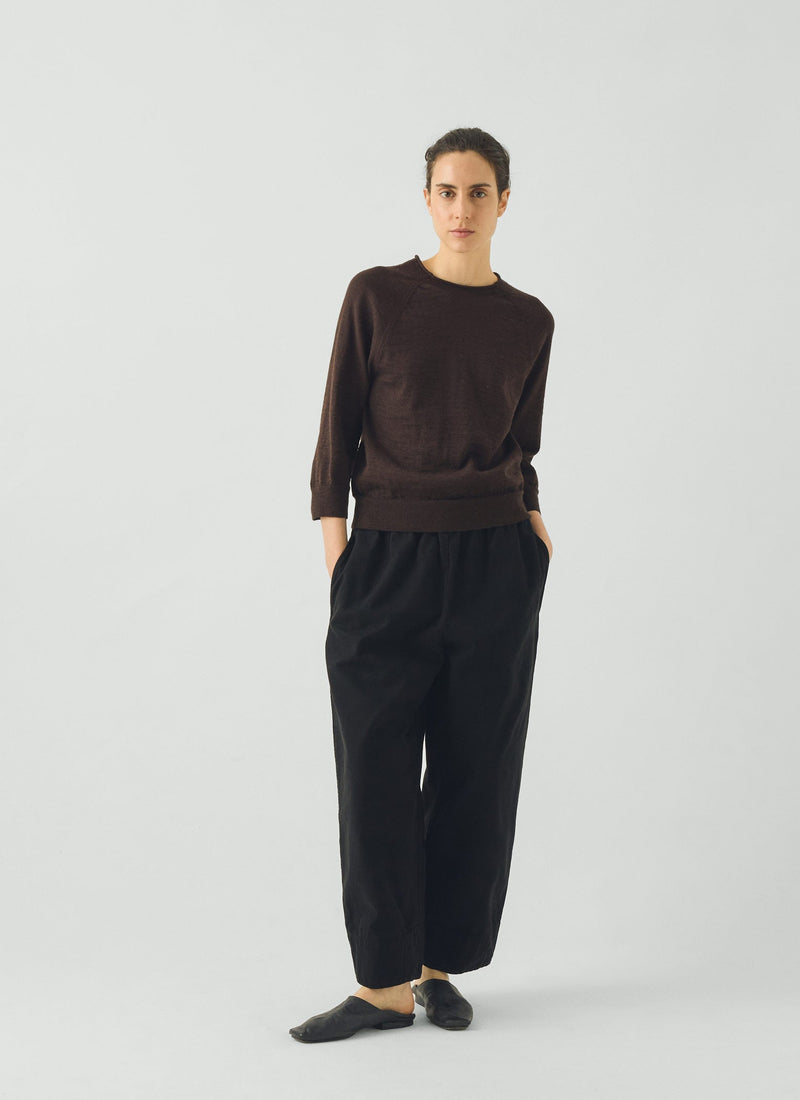 Fine Wool Cotton Half Sleeve Sweater | Dark Chocolate