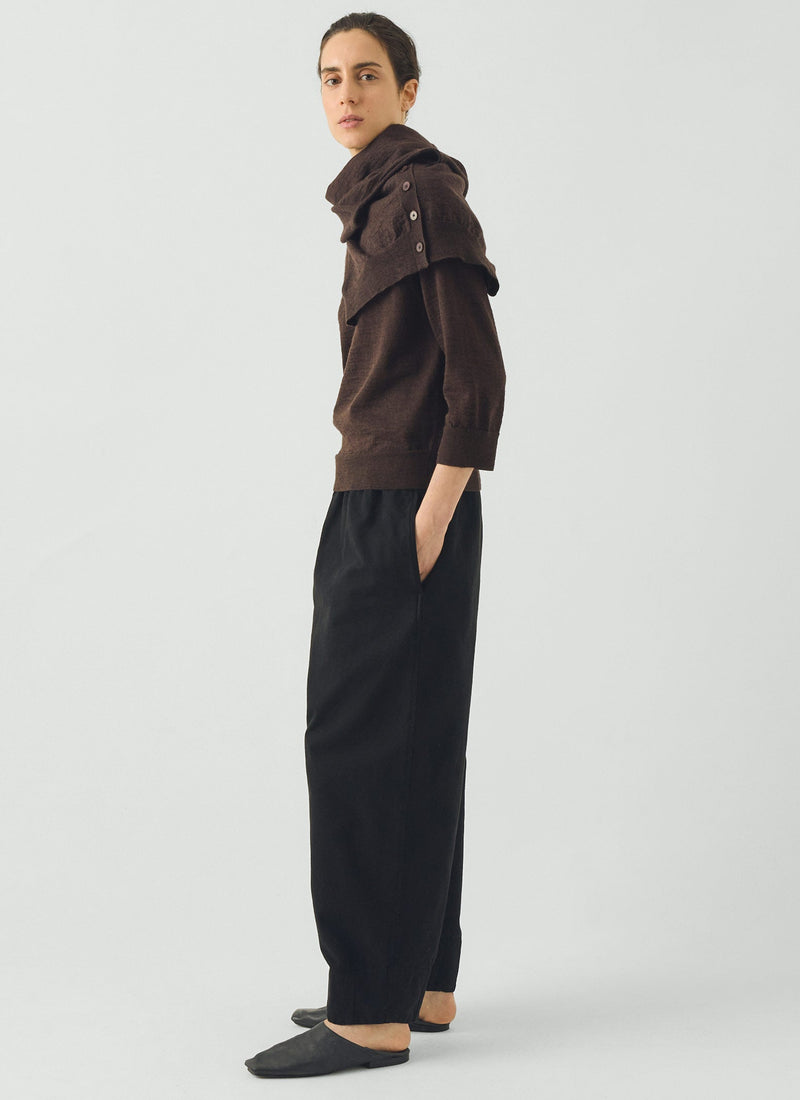 Fine Wool Cotton Half Sleeve Sweater | Dark Chocolate