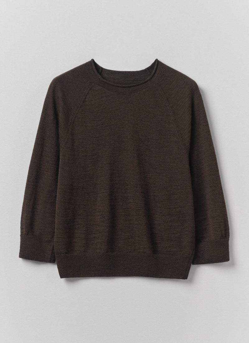 Fine Wool Cotton Half Sleeve Sweater | Dark Chocolate