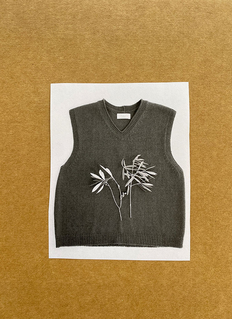 High V Neck Wool Tank | Brass