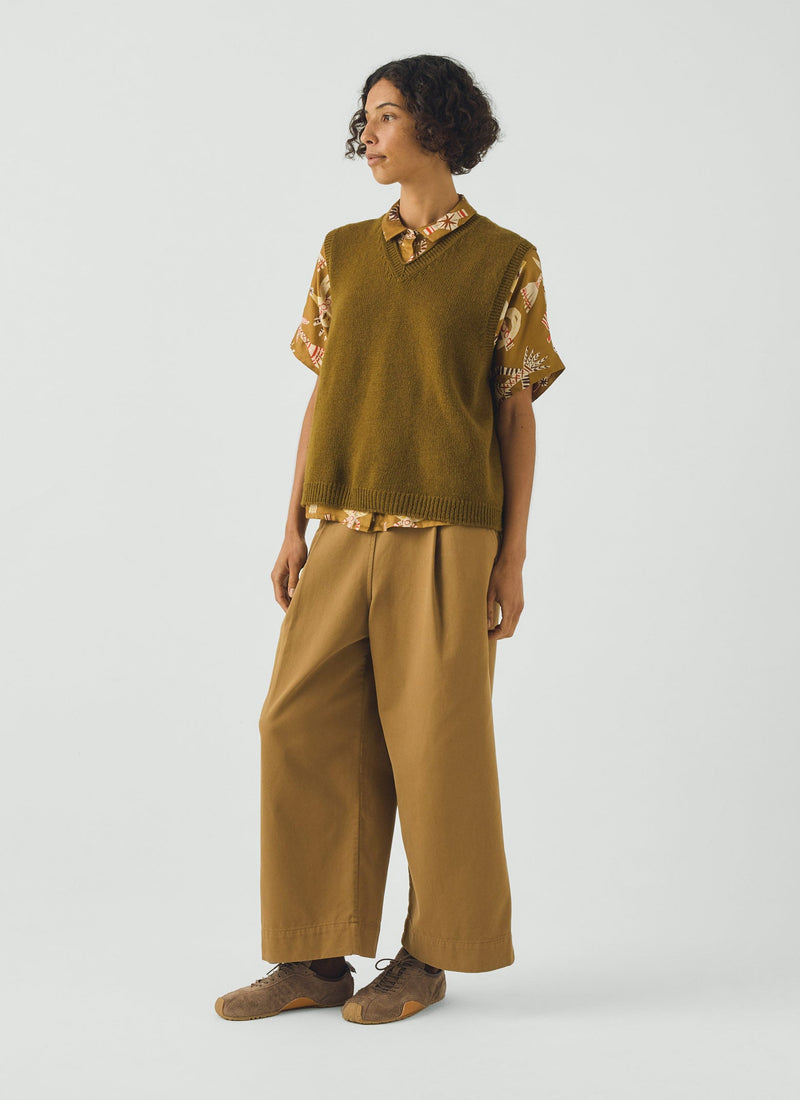 High V Neck Wool Tank | Brass