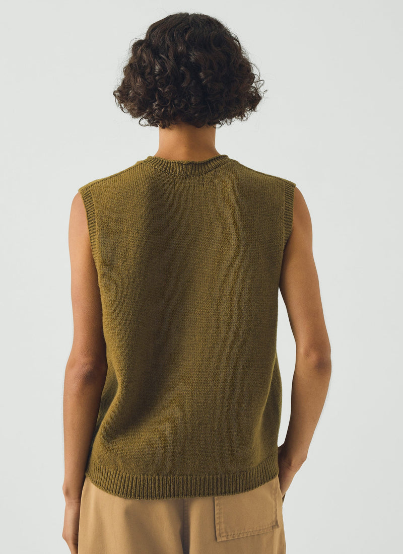 High V Neck Wool Tank | Brass