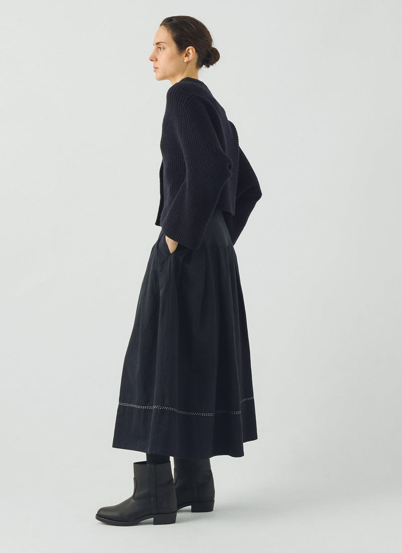 Ribbed Wool Rounded Cardigan | Dark Navy