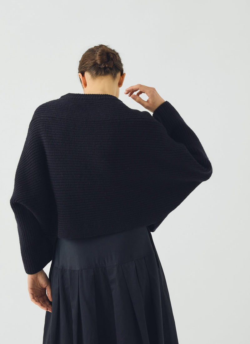 Ribbed Wool Rounded Cardigan | Dark Navy