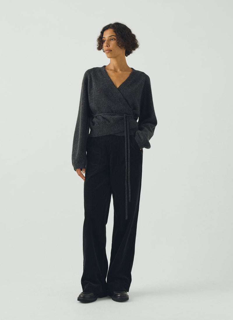 Recycled Wool Alpaca Wrap Cardigan | Anthracite