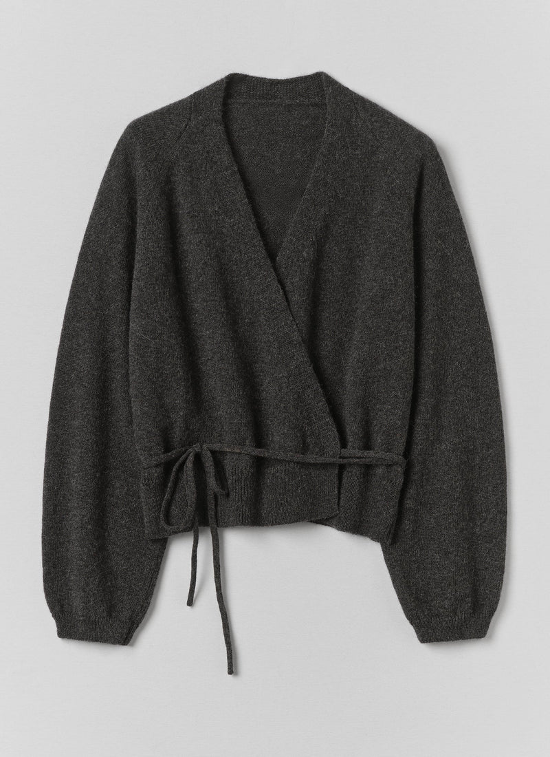 Recycled Wool Alpaca Wrap Cardigan | Anthracite