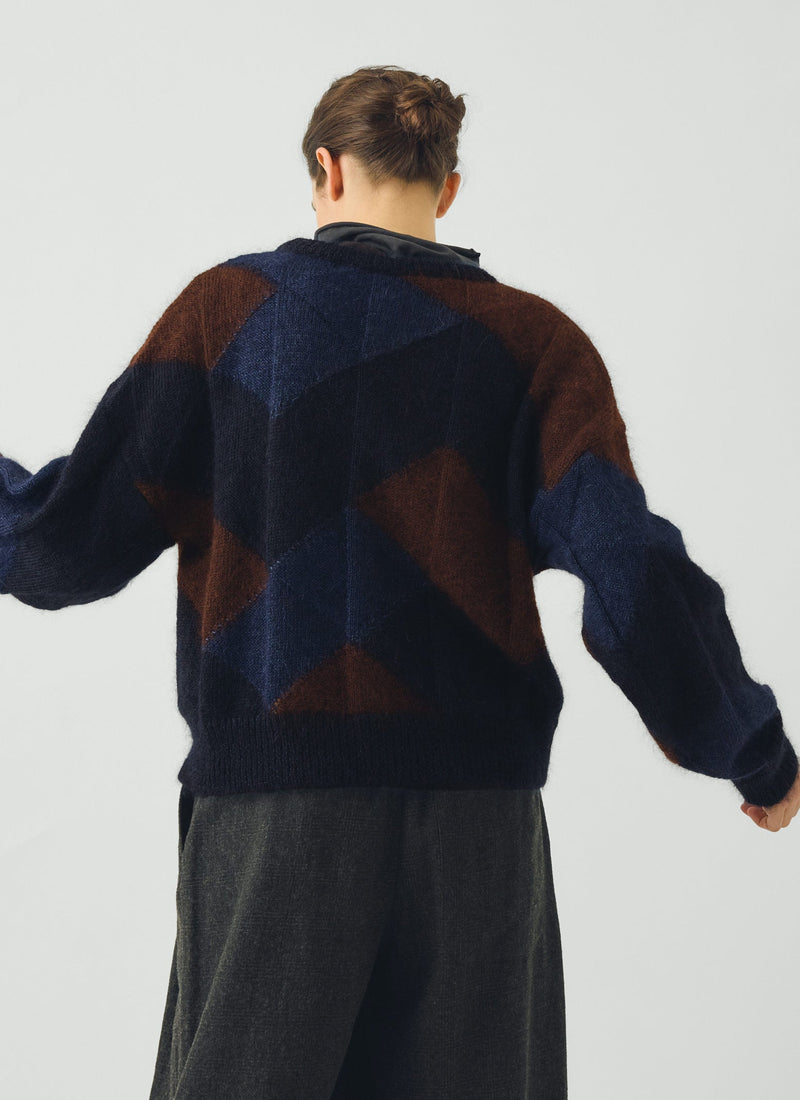 Intarsia Mohair Cotton Sweater | Shadow Blue Multi