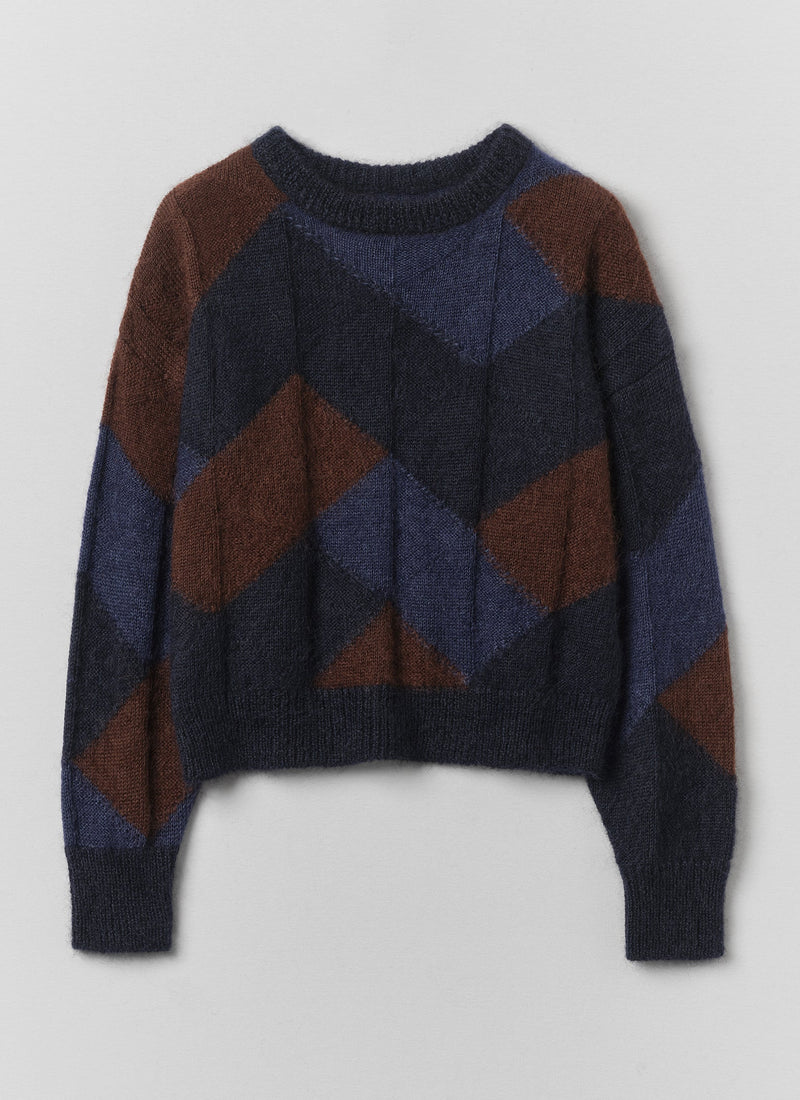 Intarsia Mohair Cotton Sweater | Shadow Blue Multi