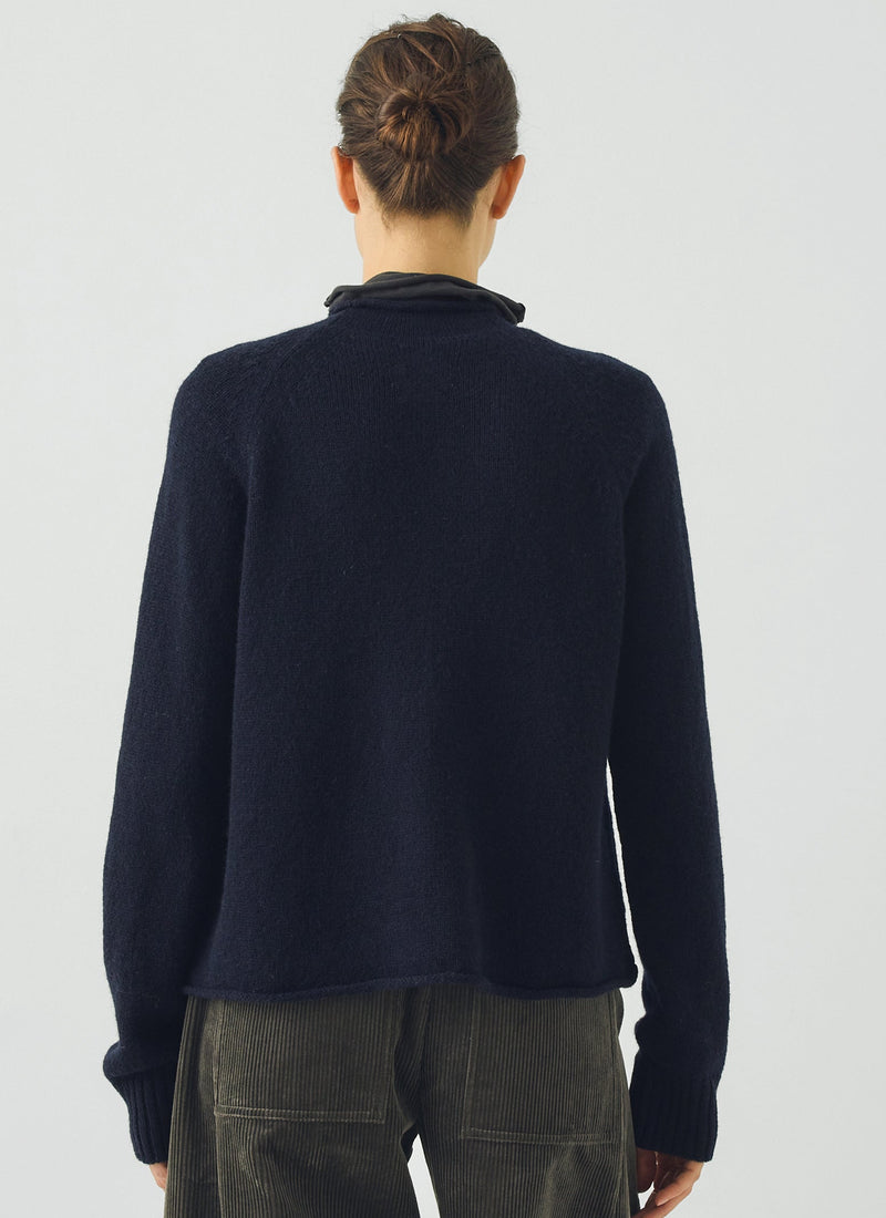Heathery Wool High Neck Cardigan | Darkest Navy