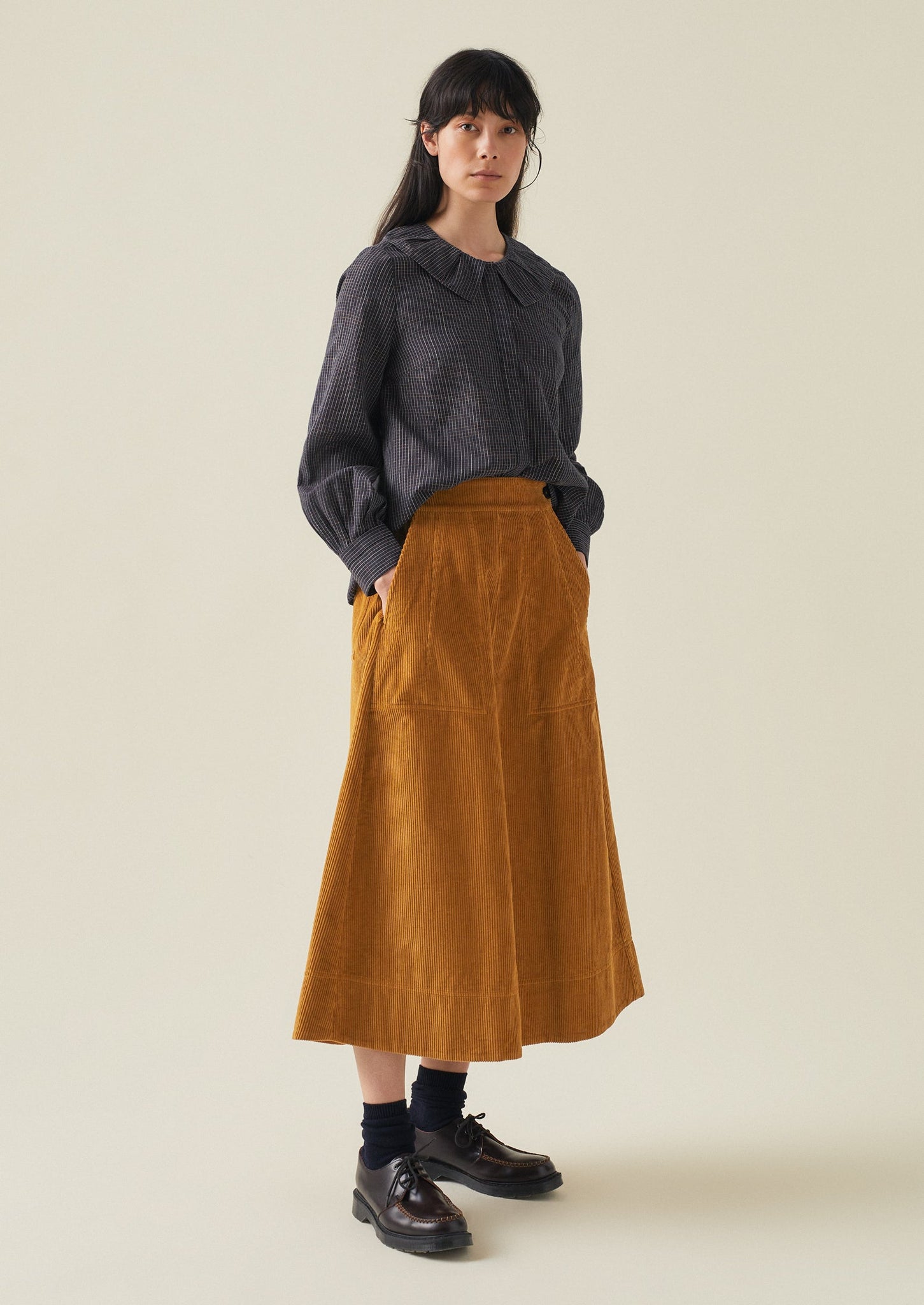 A Line Organic Cord Skirt | Toffee