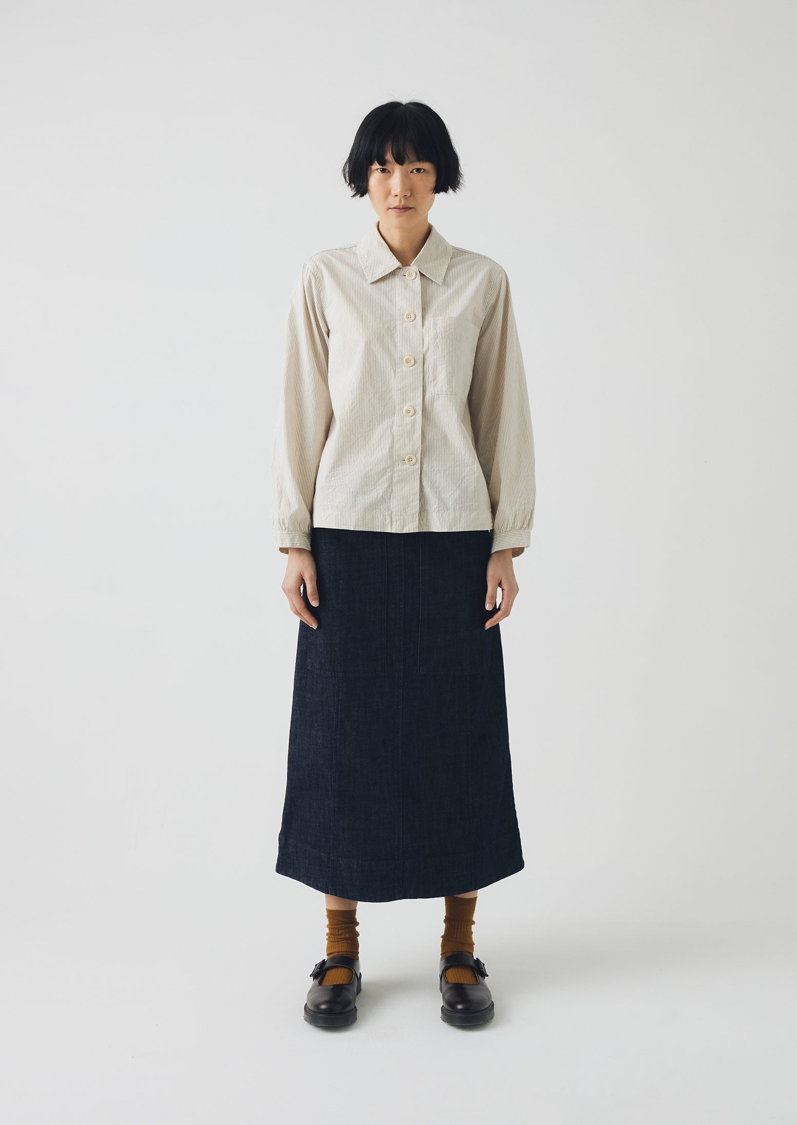 Patch Pocket Denim Skirt- Ivory