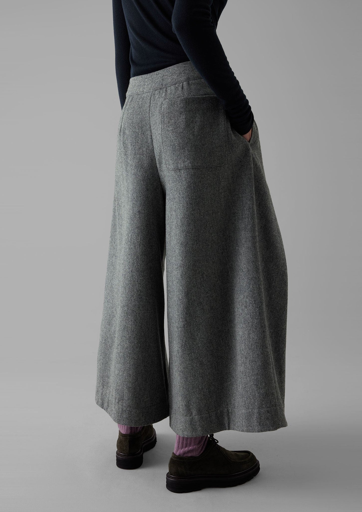 Wool Flannel Tie Front Culottes | Grey Melange