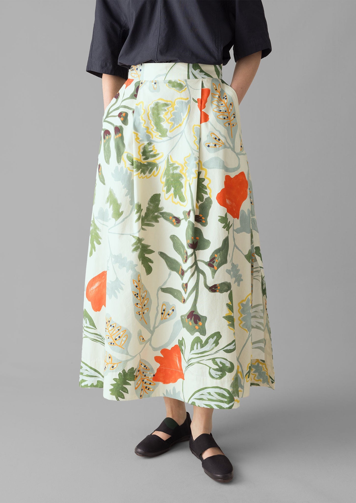 Foliage Print Poplin Skirt | Putty