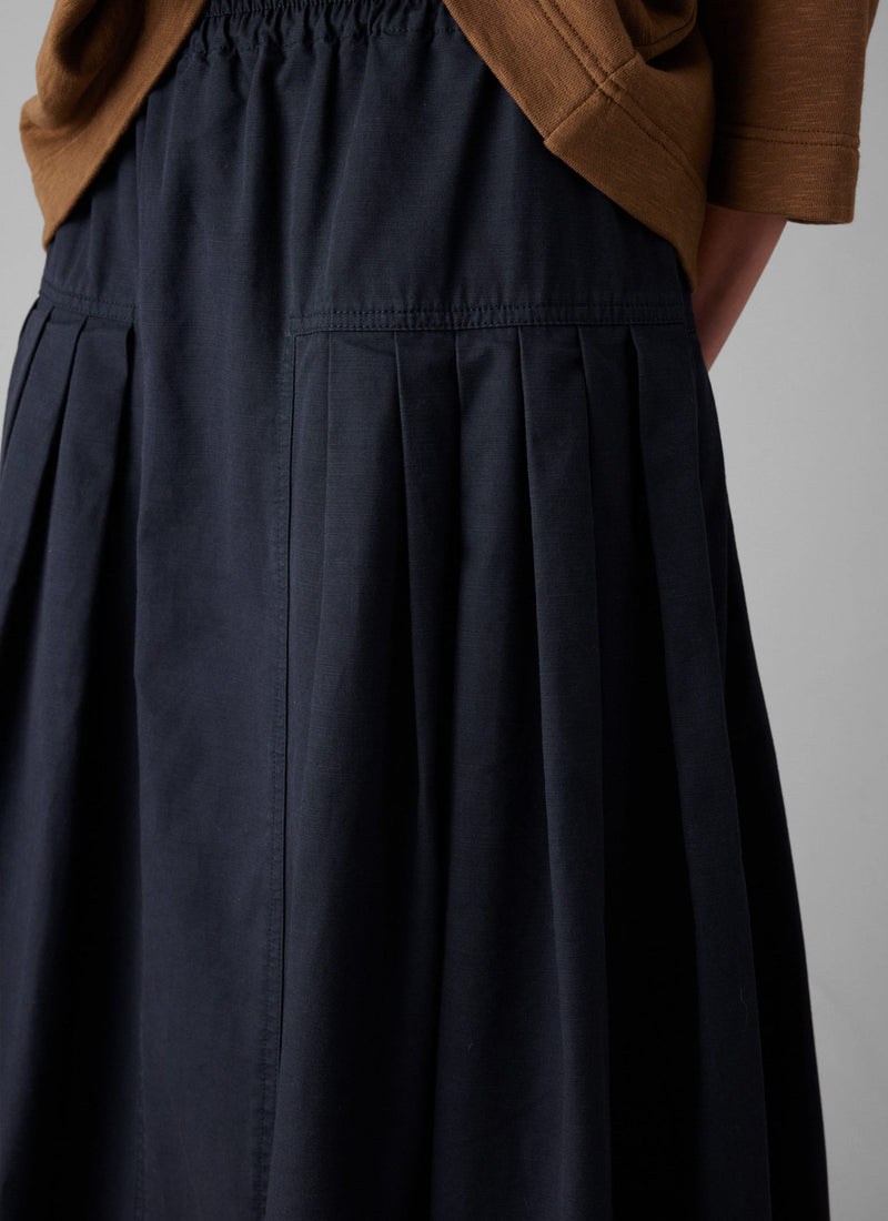 Pleated Cotton Skirt | Navy