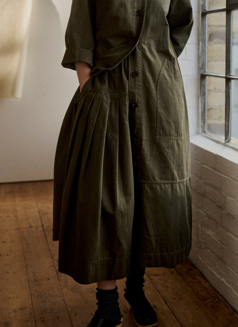 Pleated Cotton Skirt | Duffle Green