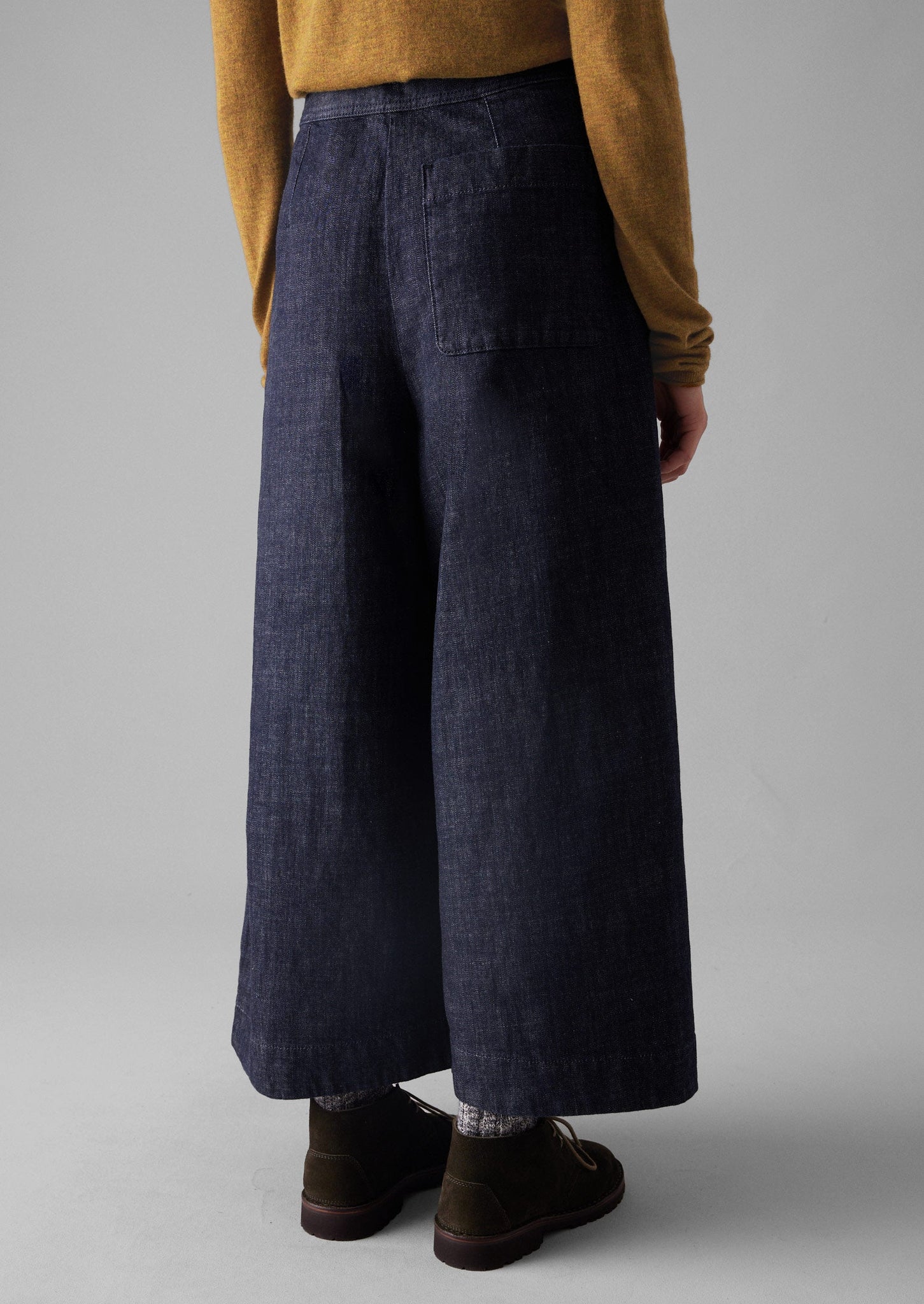 Pleated Wrap Denim Culottes | Indigo