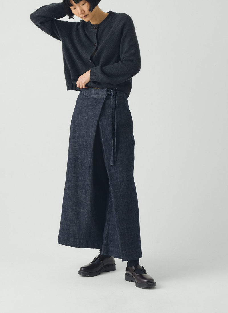 Pleated Wrap Denim Culottes | Indigo