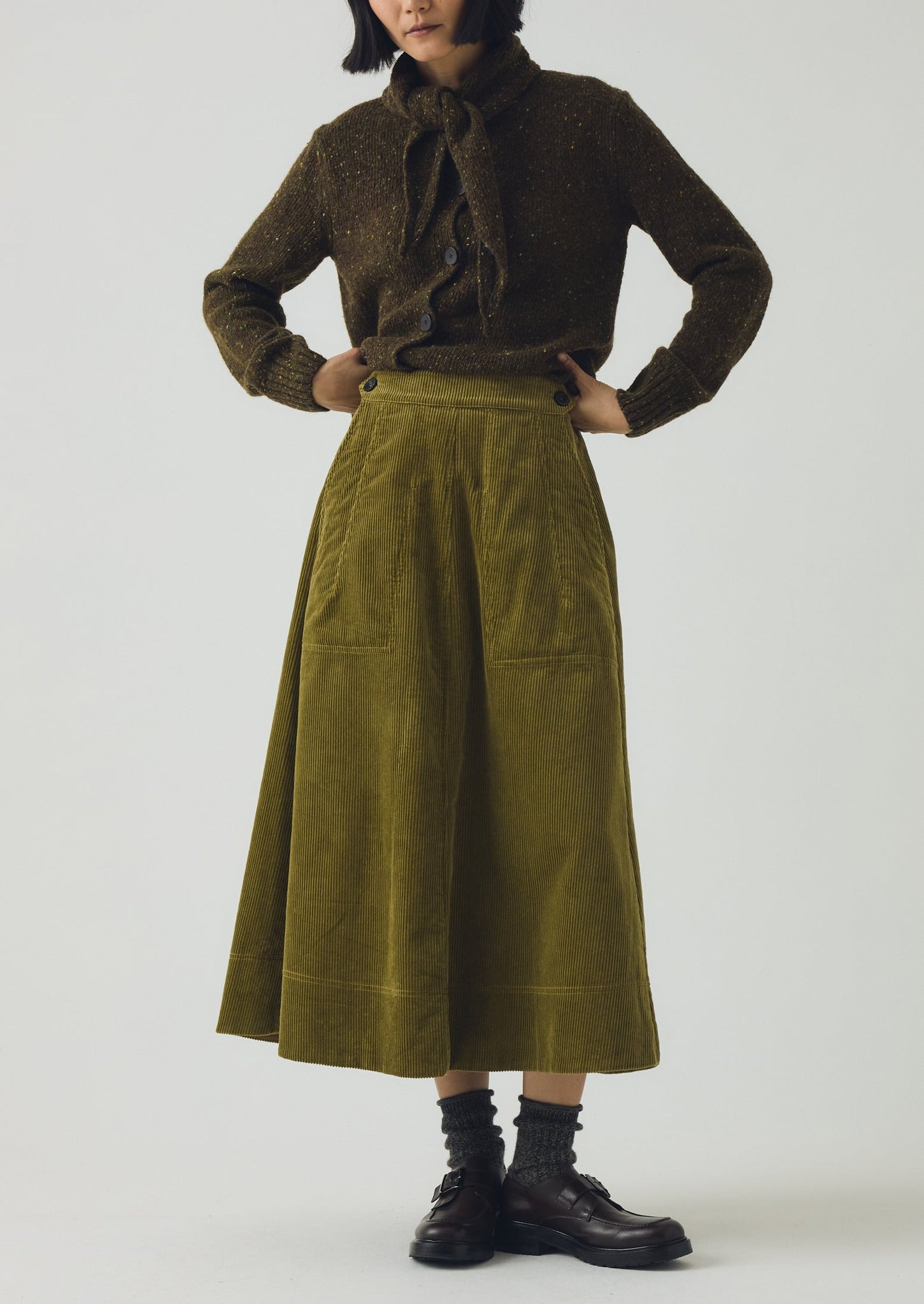 Organic Cord A Line Skirt | Antique Olive