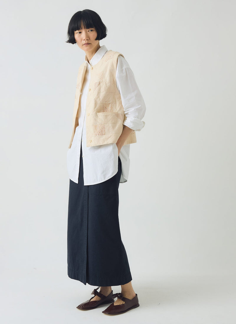 Cotton Wrap Straight Skirt | Slate Blue