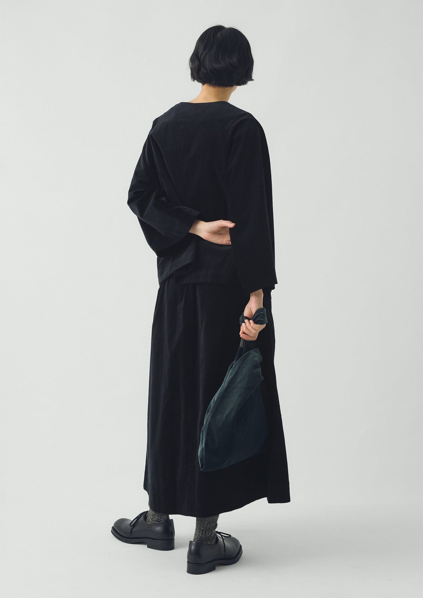 Cotton Velvet A Line Skirt | Black