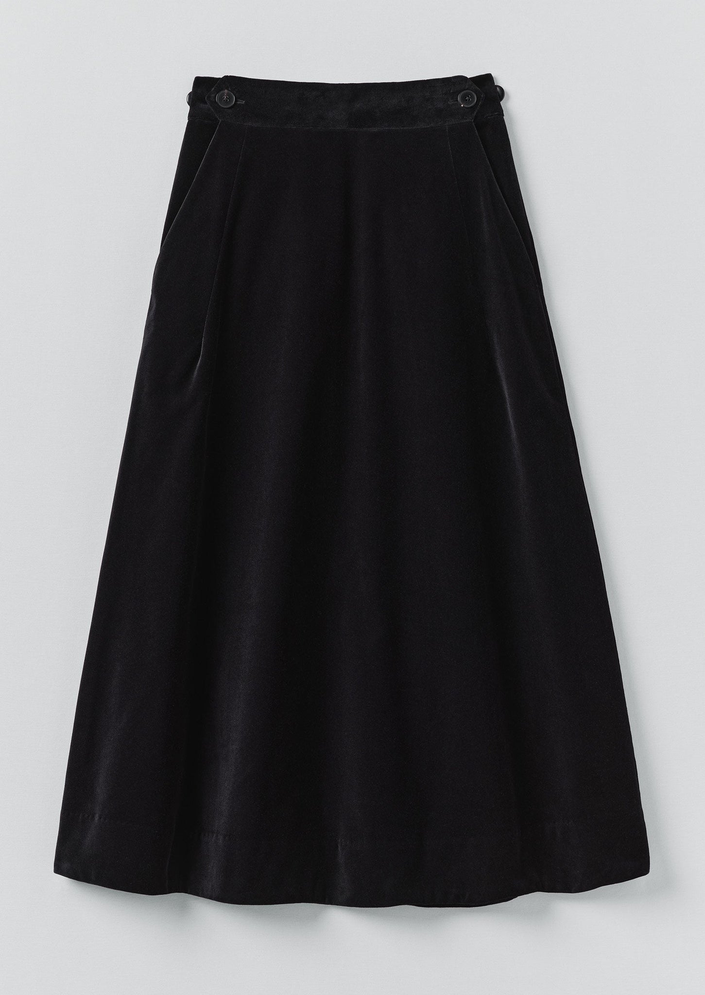 Cotton Velvet A Line Skirt | Black