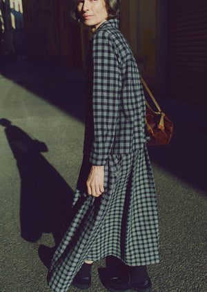 Binding Check Cotton Seersucker Skirt | Black/Ecru