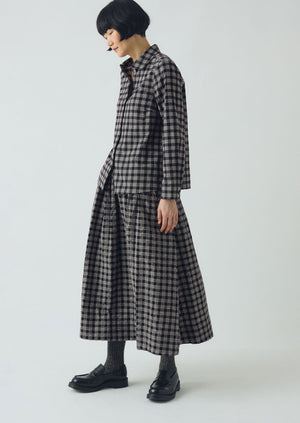 Binding Check Cotton Seersucker Skirt | Black/Ecru