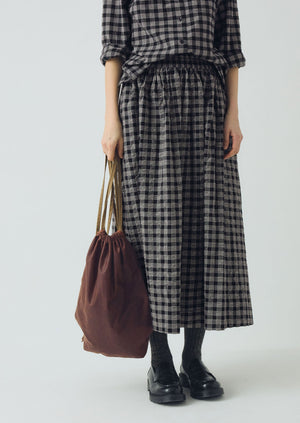 Binding Check Cotton Seersucker Skirt | Black/Ecru