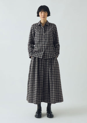 Binding Check Cotton Seersucker Skirt | Black/Ecru