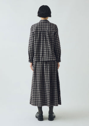 Binding Check Cotton Seersucker Skirt | Black/Ecru