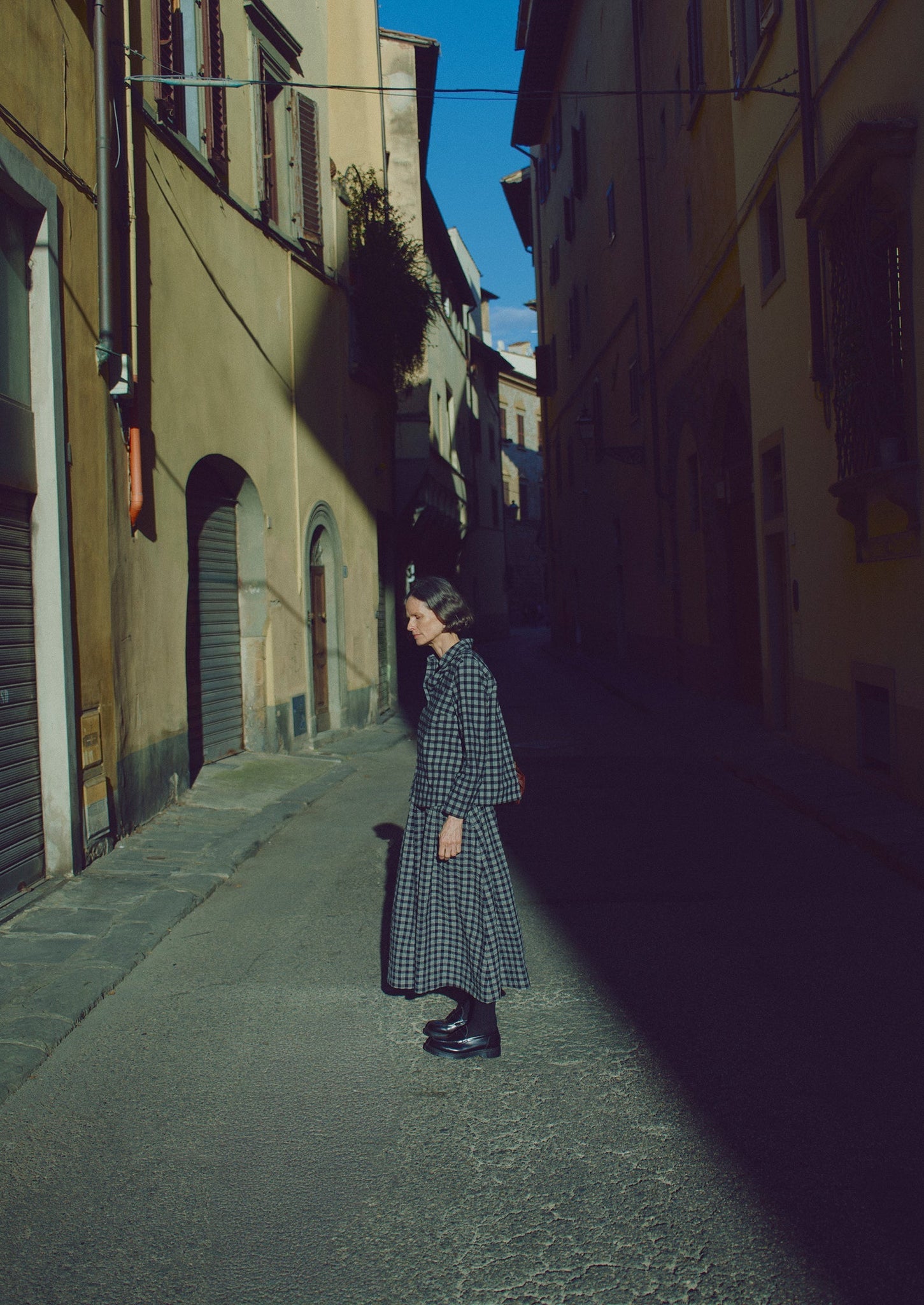 Binding Check Cotton Seersucker Skirt | Black/Ecru