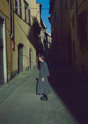 Binding Check Cotton Seersucker Skirt | Black/Ecru