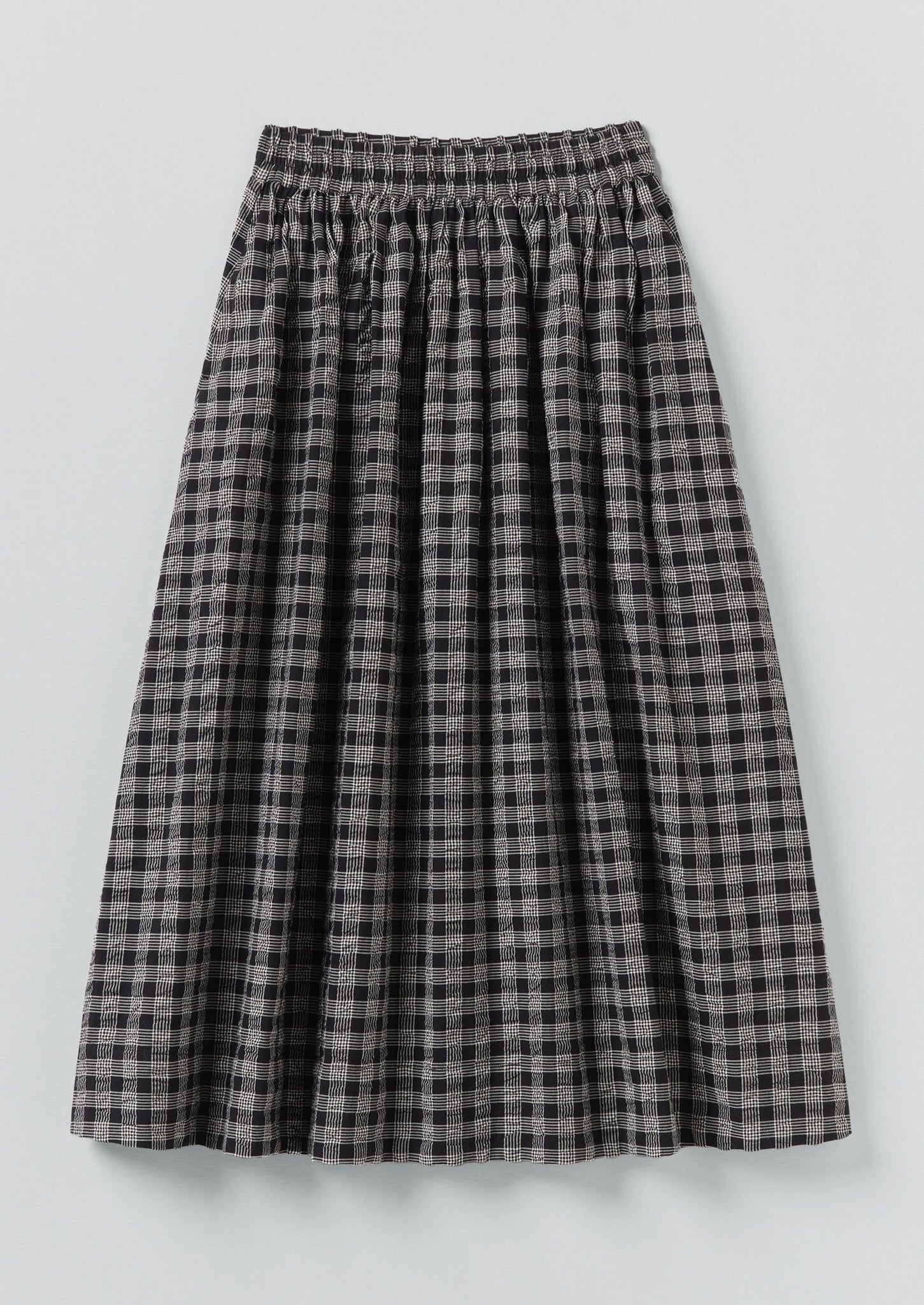 Binding Check Cotton Seersucker Skirt | Black/Ecru