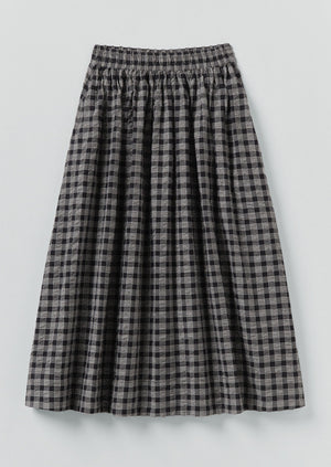 Binding Check Cotton Seersucker Skirt | Black/Ecru