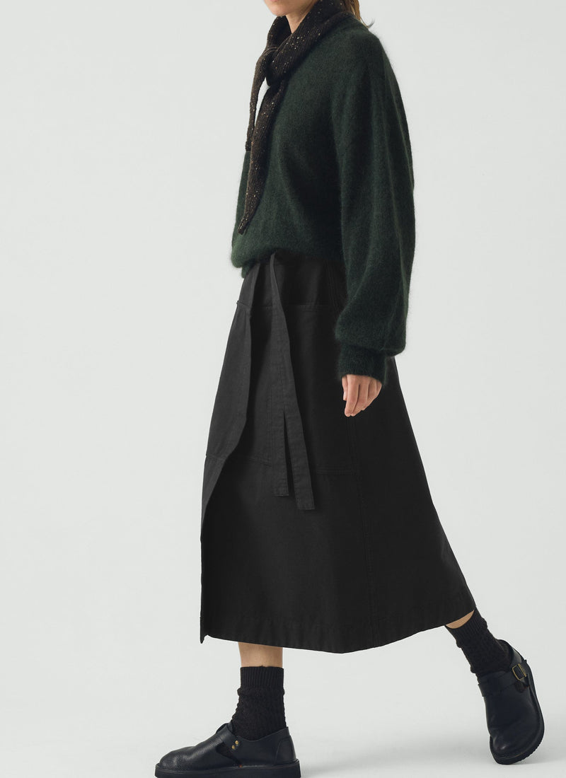 Apron Wrap Cotton Canvas Skirt | Slate