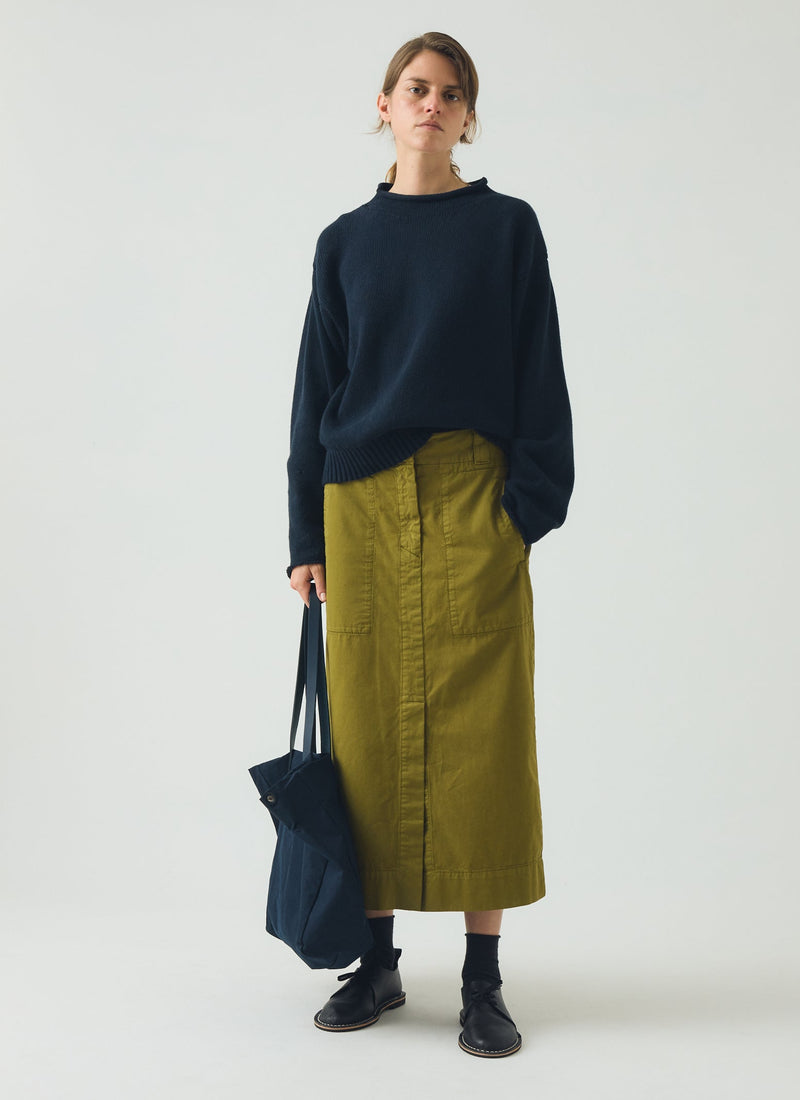 Straight Cotton Twill Skirt | Warm Olive